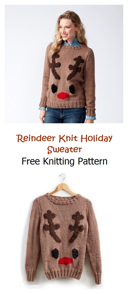 Reindeer Knit Holiday Sweater Free Pattern Knitting Projects